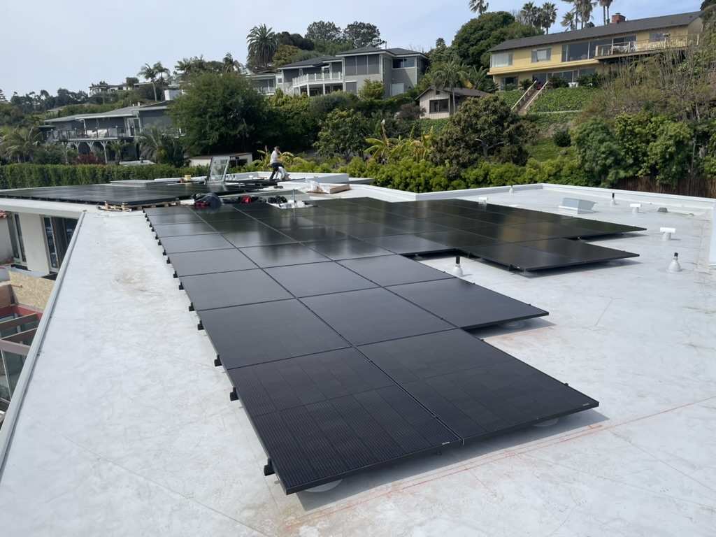 Aerial view of San Diego home with solar panels installed by Allied Energy